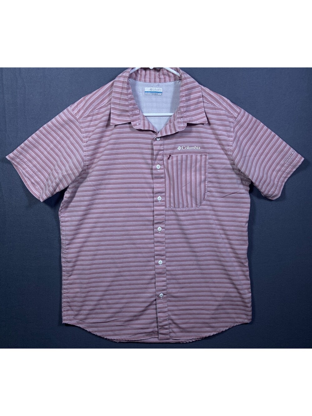 Columbia Mens SS Button Light Red Vented Omni Shade Shirt M Camp Hiking Outdoors